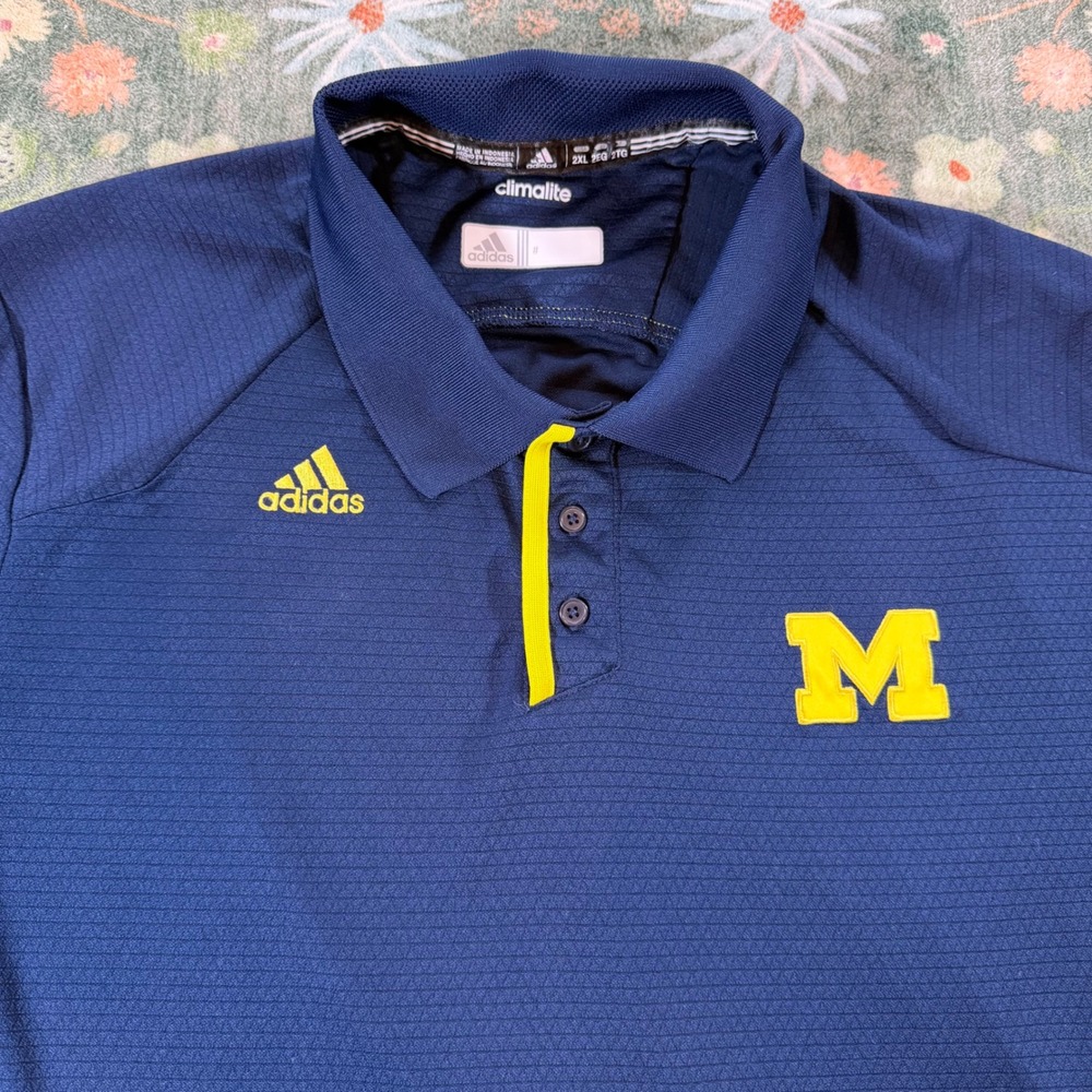 Adidas Michigan Wolverines Climalite Polo Shirt Mens 2XL Navy Blue 1893A NCAA